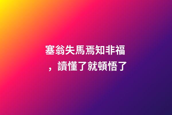塞翁失馬焉知非福，讀懂了就頓悟了